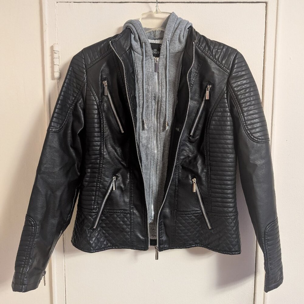 Royalty For Me Black Faux Leather Hooded Jacket - Medium